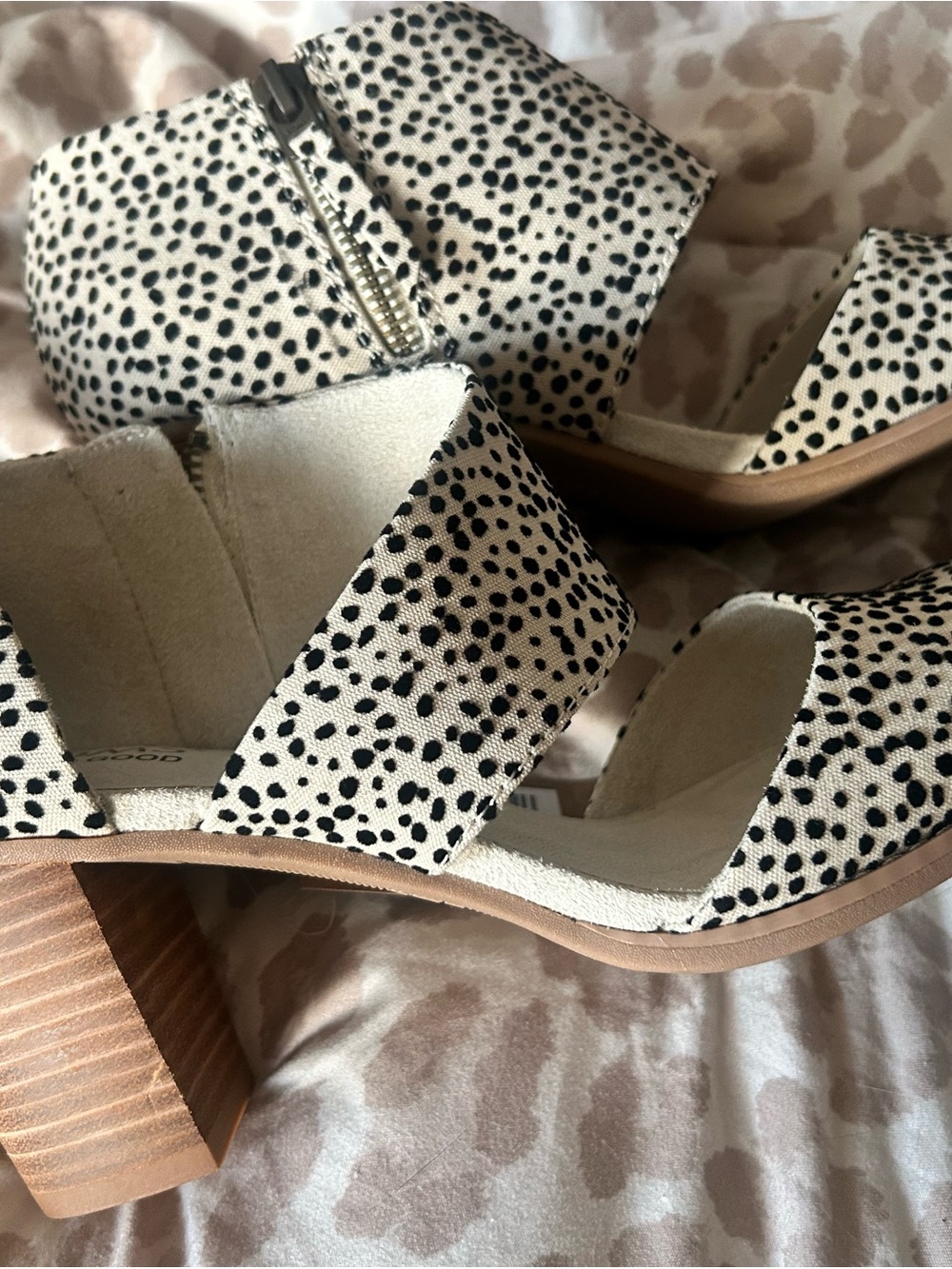 Toms Black and White Spotted Block Heel Sandals
